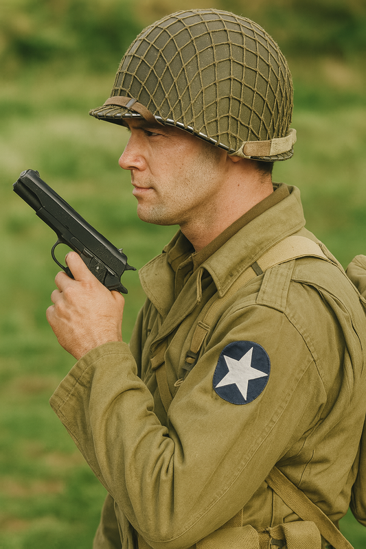 soldier holding a 1911 gun