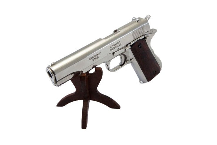 Denix 1911 Non-Firing Prop Gun in Nickel With Wood Grips - TCN VAULT