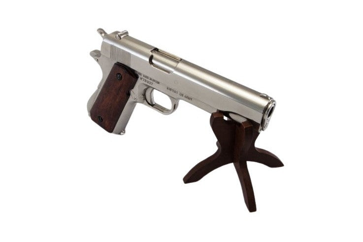 Denix 1911 Non-Firing Prop Gun in Nickel With Wood Grips - TCN VAULT