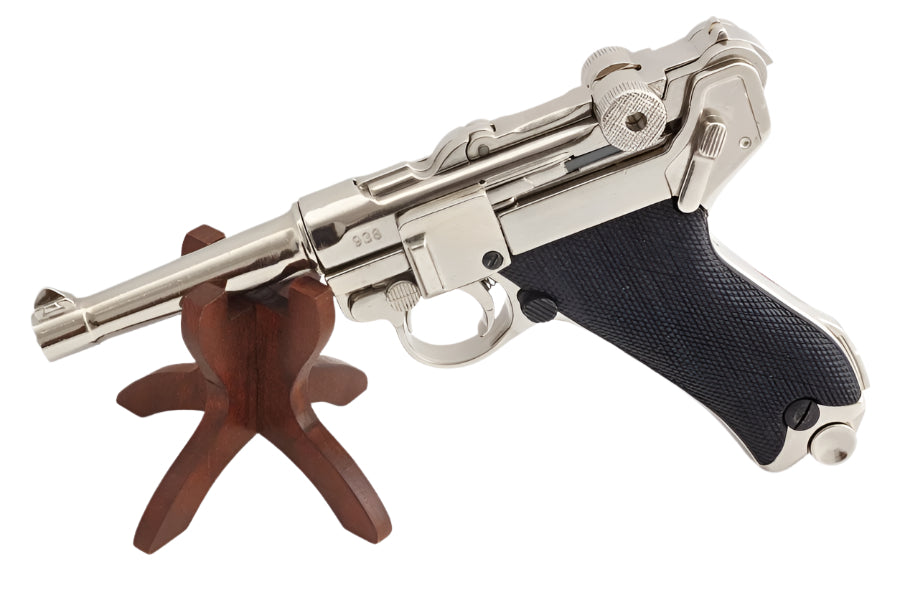 Denix WWII German Luger P-08 Non-Firing Prop Gun in Nickel Finish