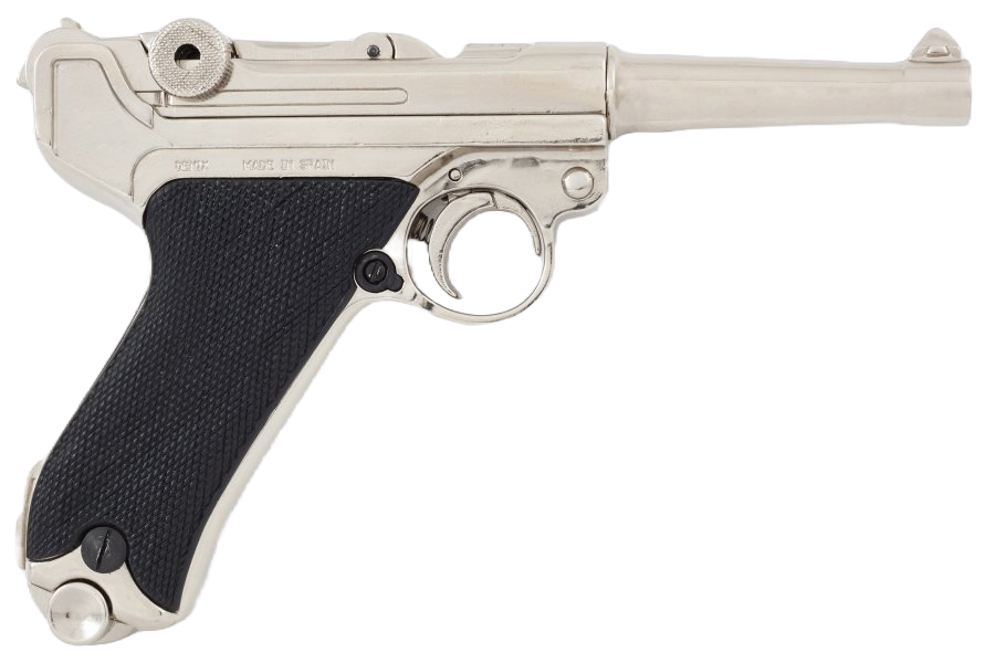 Denix WWII German Luger P-08 Non-Firing Prop Gun in Nickel Finish