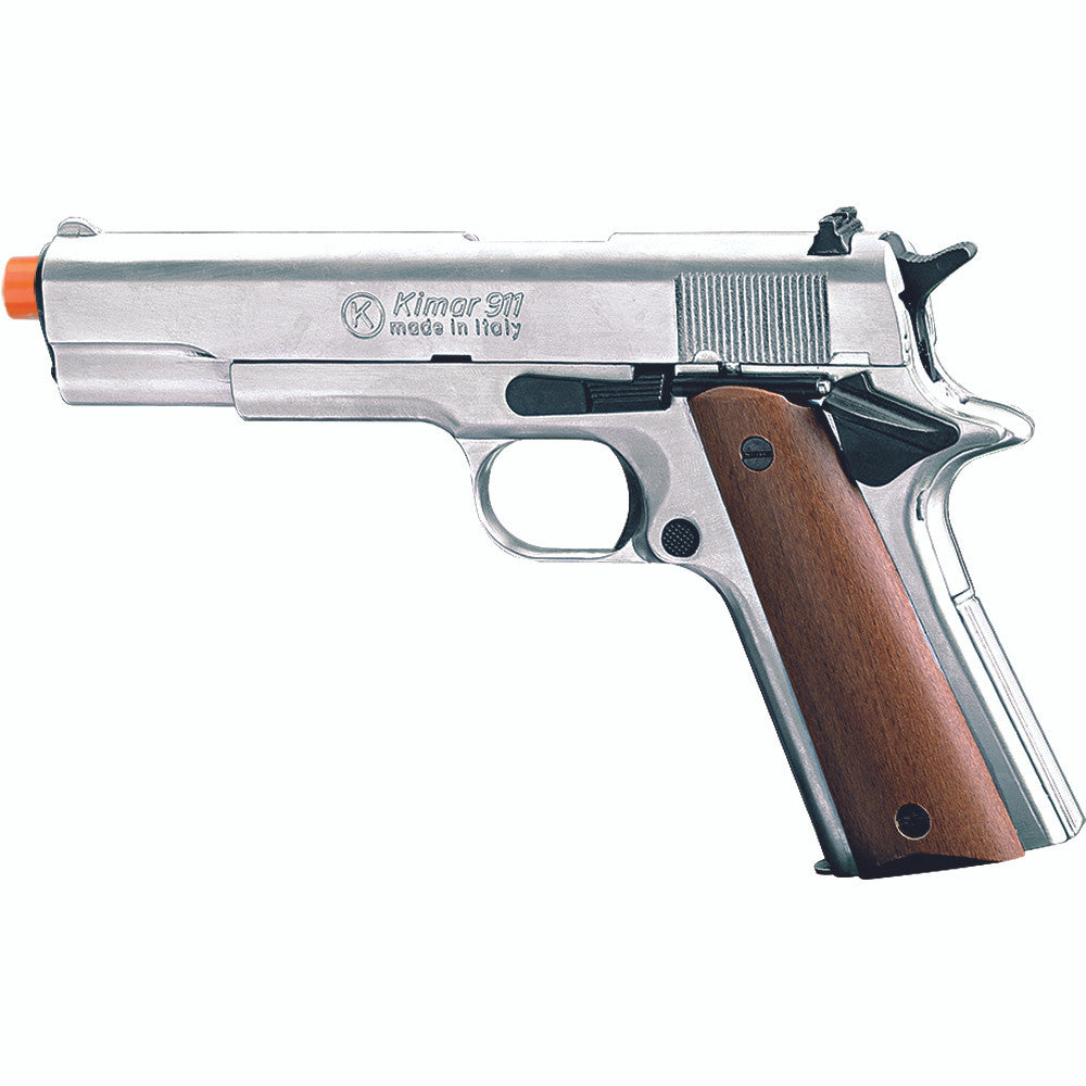 Kimar 911 front firing blank gun in nickel finish with wood grips