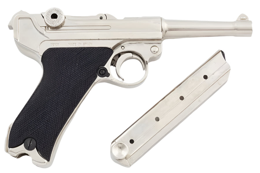 Denix WWII German Luger P-08 Non-Firing Prop Gun in Nickel Finish