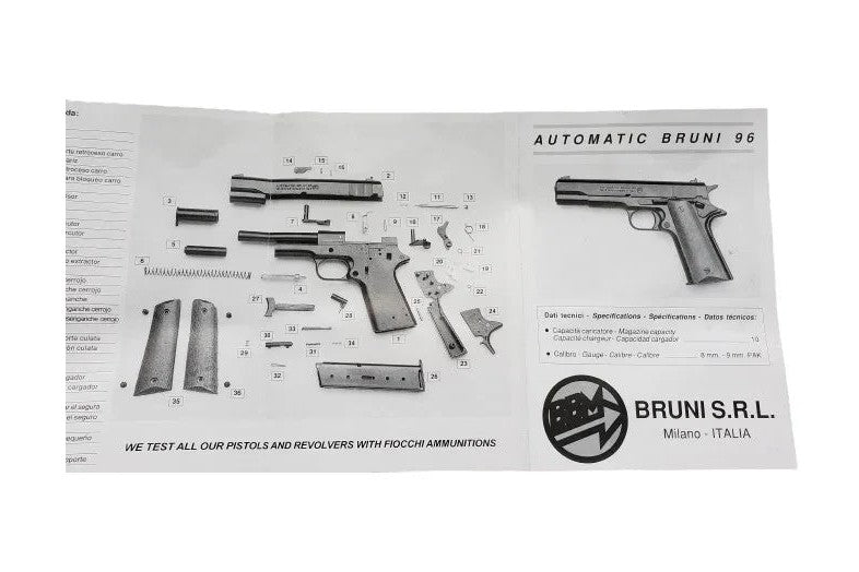 Bruni M1911 Automatic Top Firing Blank Gun in Black