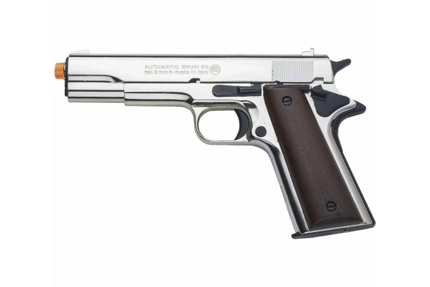 Bruni M1911 9mm Front Firing Blank Gun in Nickel
