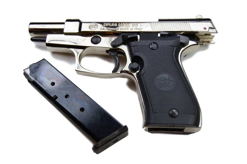 Bruni M84 Semi Auto Top Firing Blank Gun in Nickel