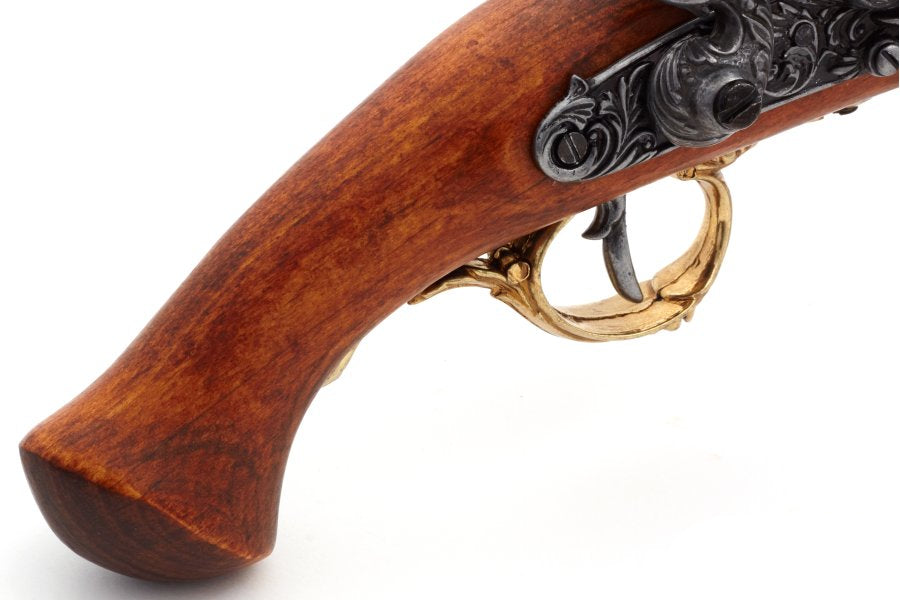Decorative early 18th century German flintlock pistol replica for historical display