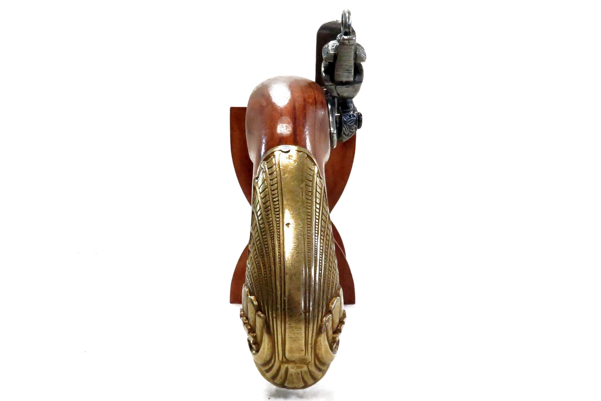 Denix 1043/L German flintlock pistol brass butt cap and simulated lock, rear view