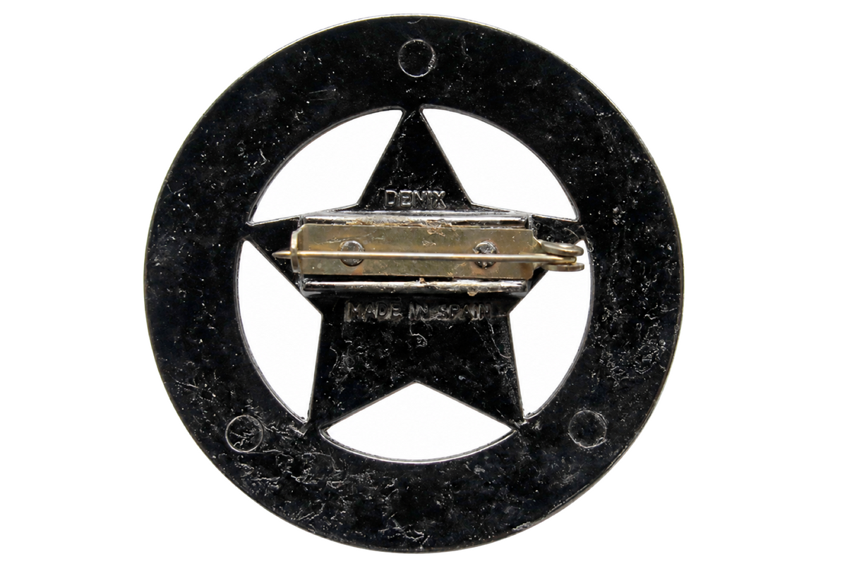 Denix 107 Deputy U.S. marshal badge in nickel, rear view showing needle pin and clasp
