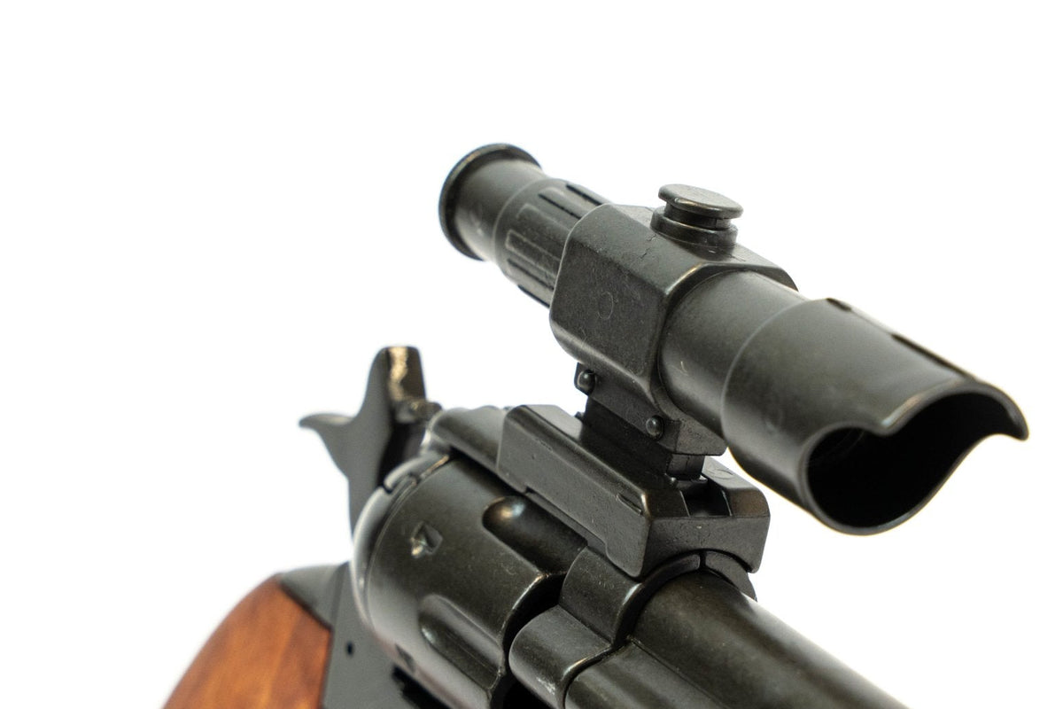 Denix 1320 Steampunk revolver scope eyepiece and cylinder close-up