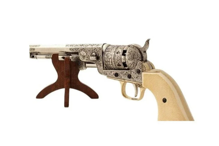 Denix 1851 Engraved Navy Non-Firing Revolver in Silver