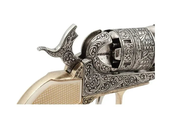 Denix 1851 Engraved Navy Non-Firing Revolver in Silver