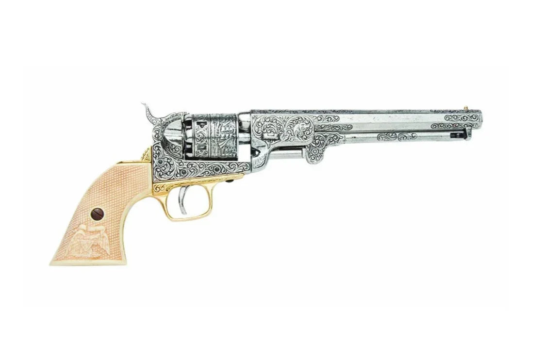 Denix 1851 Engraved Navy Non-Firing Revolver in Silver