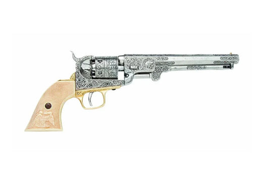 Denix 1851 Engraved Navy Non-Firing Revolver in Silver