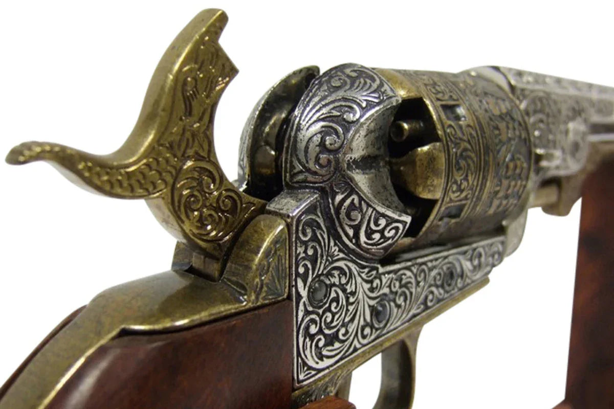 Denix 1851 Engraved Navy Non-Firing Revolver, Gold and Nickel Finish