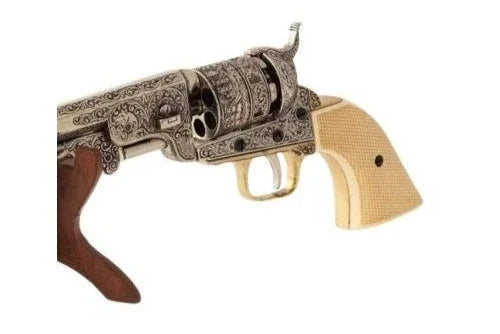 Denix 1851 Engraved Navy Non-Firing Revolver in Silver