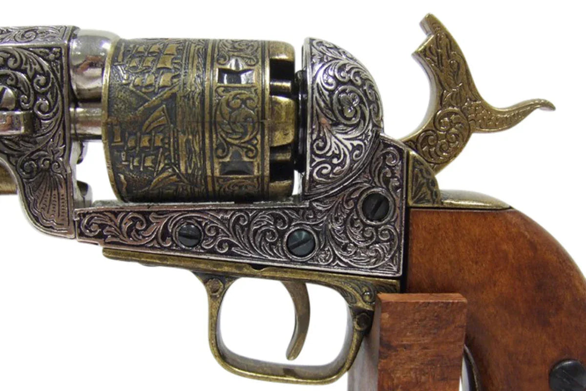 Denix 1851 Engraved Navy Non-Firing Revolver, Gold and Nickel Finish