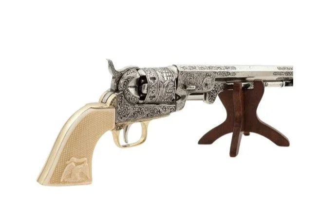 Denix 1851 Engraved Navy Non-Firing Revolver in Silver