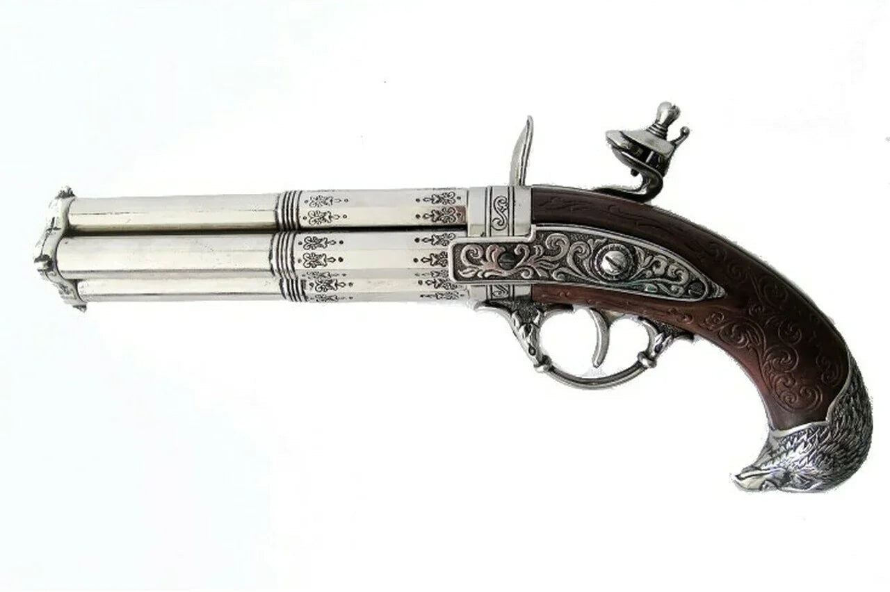 Denix 18th Century Non-Firing 4 Barrel Eagle Decorated Flintlock