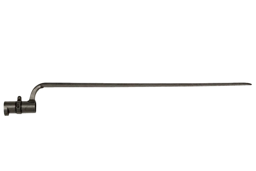 View of Denix Brown Bess musket with bayonet non-firing replica displaying colonial era details