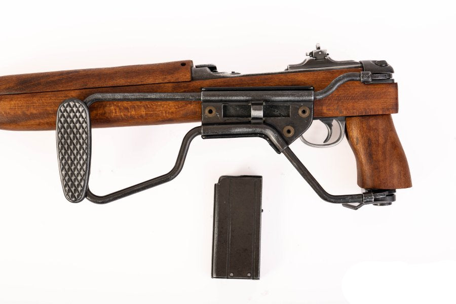 Wooden firearm with metal components on a white background, featuring the Denix logo.