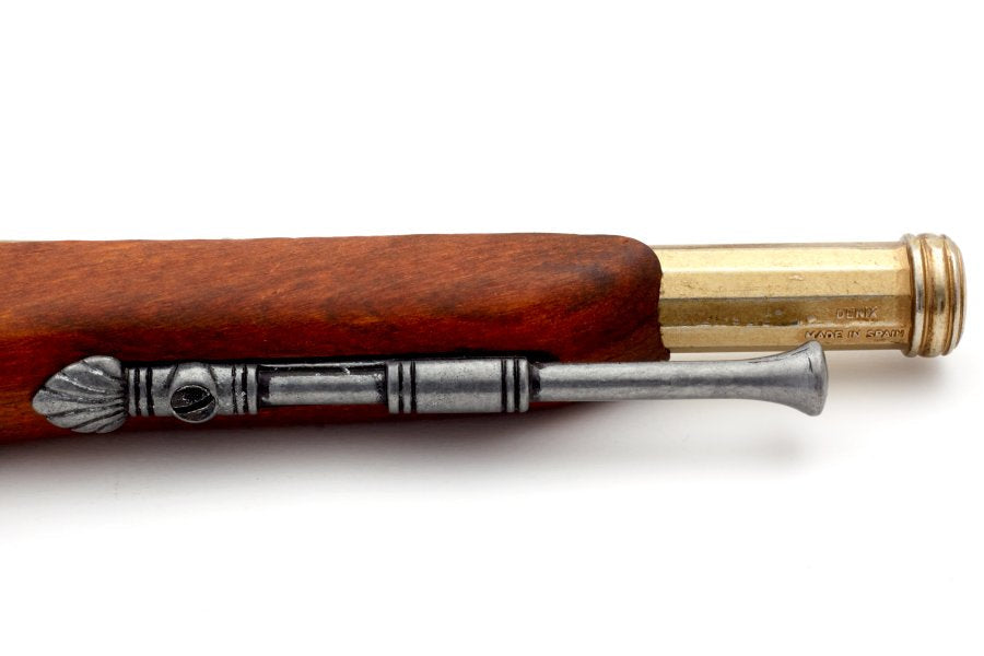 Denix percussion lock pistol replica with polished brass finish