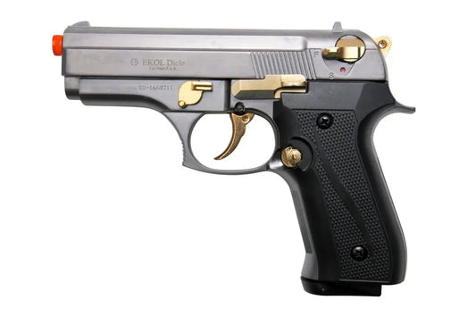 EKOL Dicle 9mm Semi-Auto Blank Gun in Fume and Gold Accents