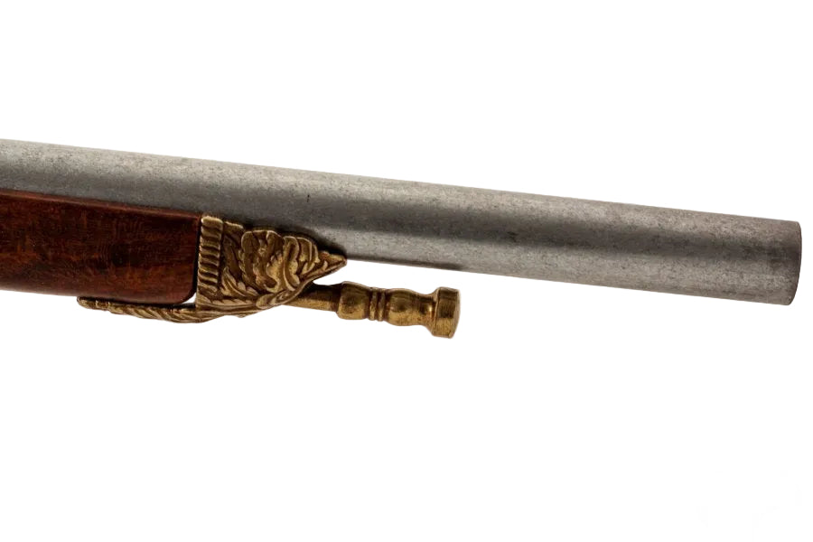 Napoleonic era 1807 flintlock rifle replica with wood stock and brass accents