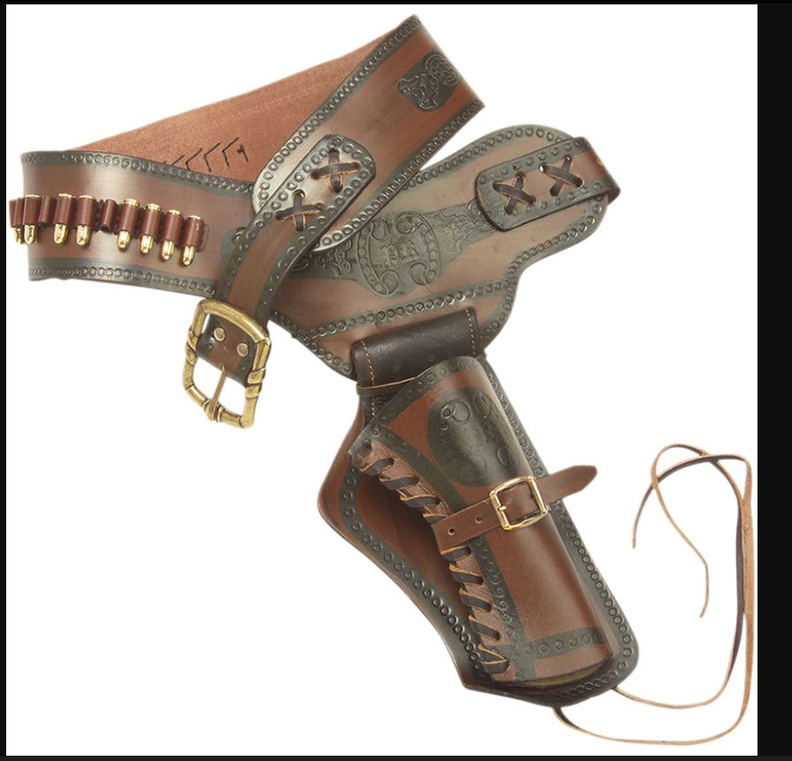 Single Gun Old West Leather Holster With Replica Bullets