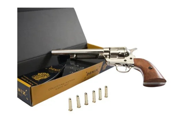 Denix Old West Cavalry M1873 Nickel Finish Non-Firing Single Action Revolver Box Set