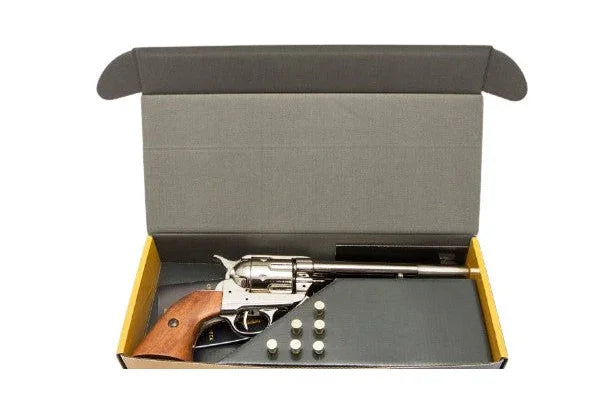 Denix Old West Cavalry M1873 Nickel Finish Non-Firing Single Action Revolver Box Set