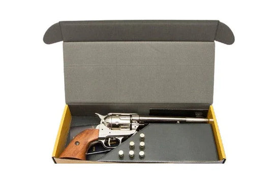 Denix Old West Cavalry M1873 Nickel Finish Non-Firing Single Action Revolver Box Set