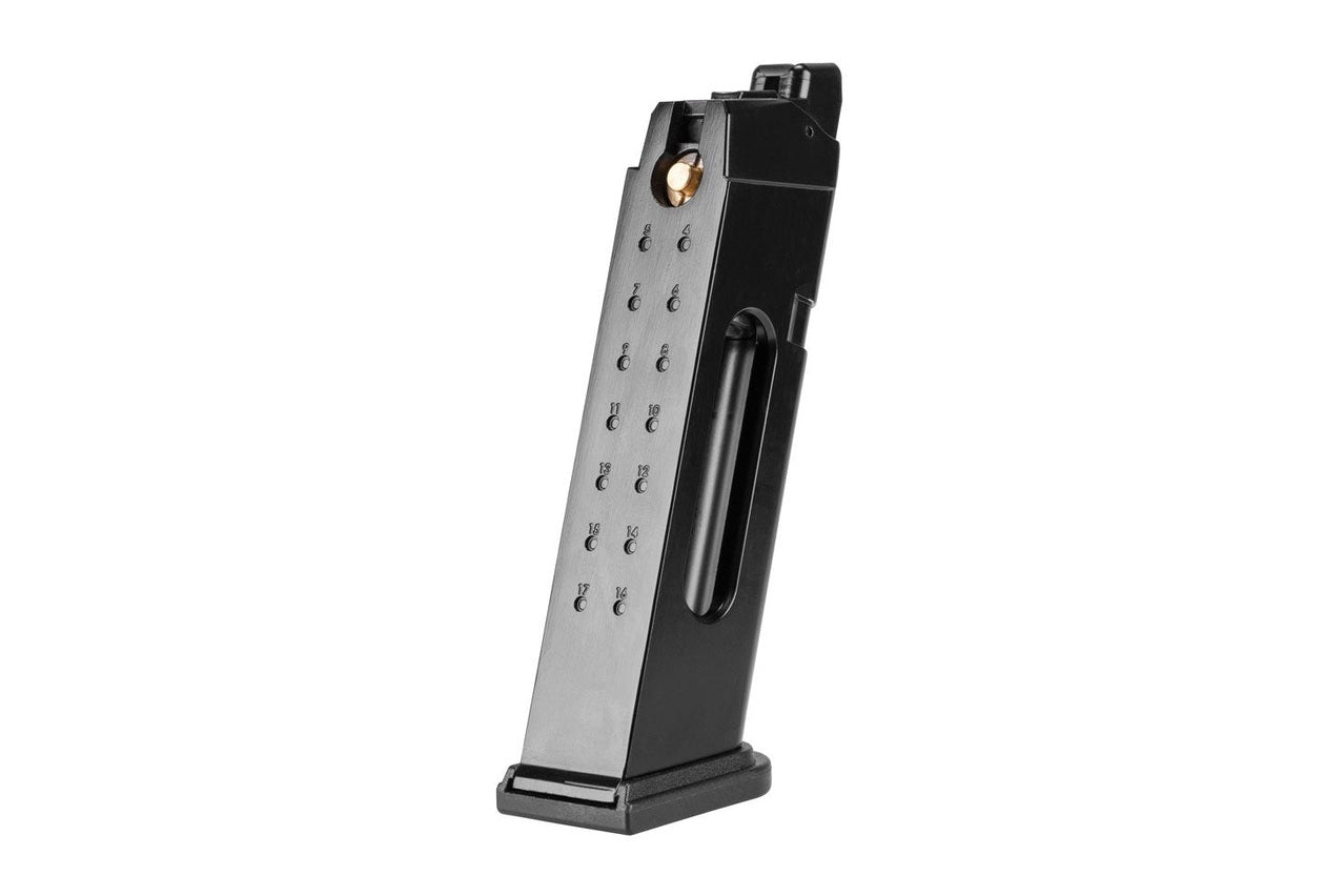 Black gun magazine on a white background