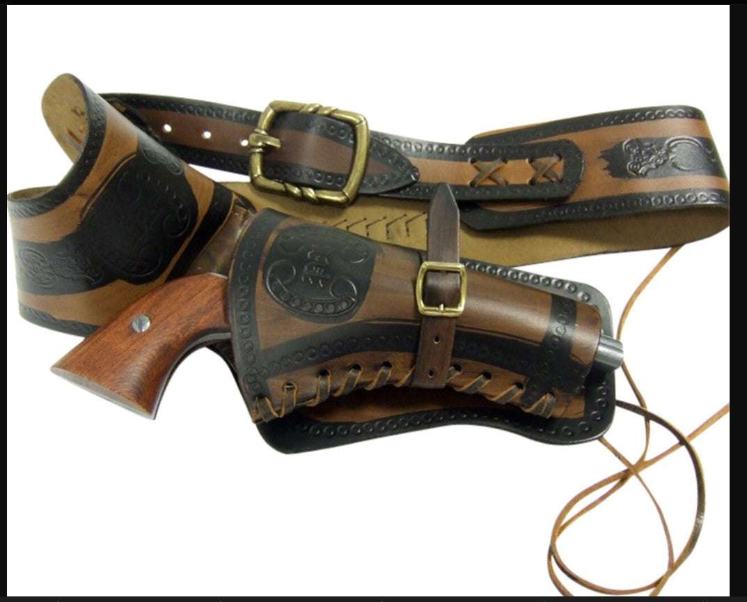 Single Gun Old West Leather Holster With Replica Bullets