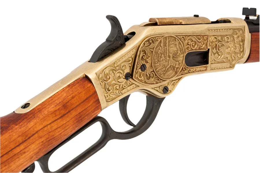 Winchester 1873 Brass Engraved Lever Action Non-Firing Prop Rifle