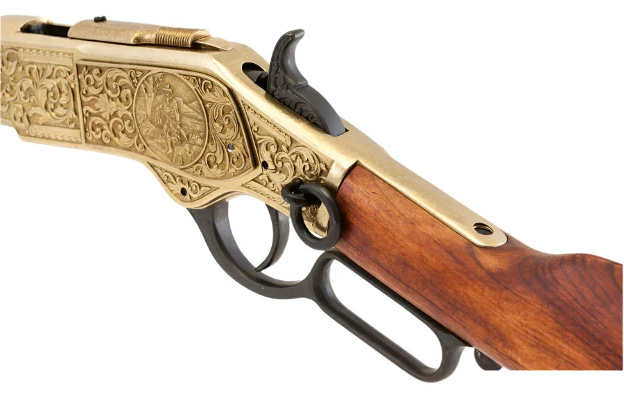 Winchester 1873 Brass Engraved Lever Action Non-Firing Prop Rifle