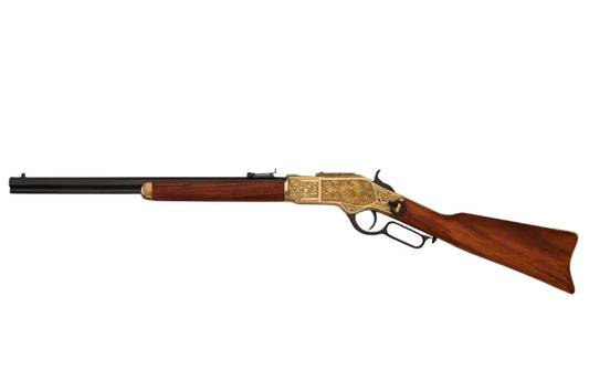 Winchester 1873 Brass Engraved Lever Action Non-Firing Prop Rifle