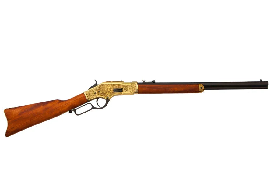 Winchester 1873 Brass Engraved Lever Action Non-Firing Prop Rifle