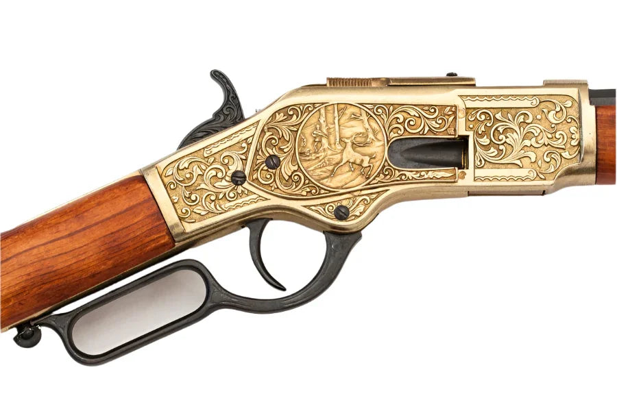 Winchester 1873 Brass Engraved Lever Action Non-Firing Prop Rifle
