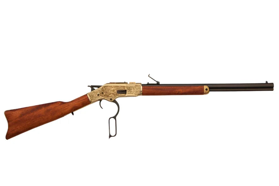 Winchester 1873 Brass Engraved Lever Action Non-Firing Prop Rifle
