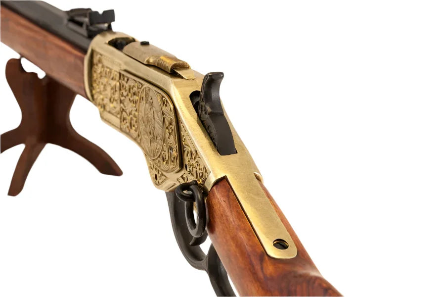 Winchester 1873 Brass Engraved Lever Action Non-Firing Prop Rifle