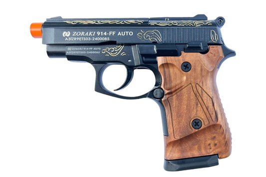 Zoraki 914-FF Auto air gun with wooden grip on a white background