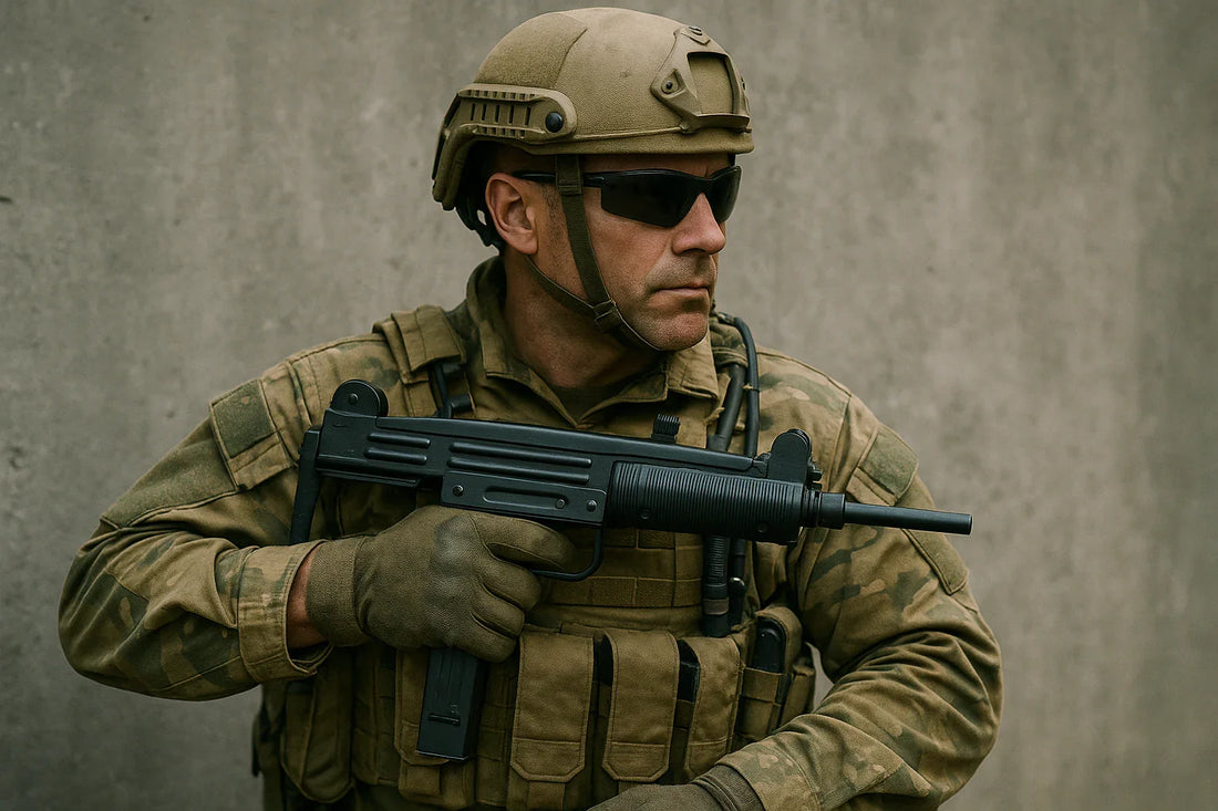 Solider holding an Uzi gun