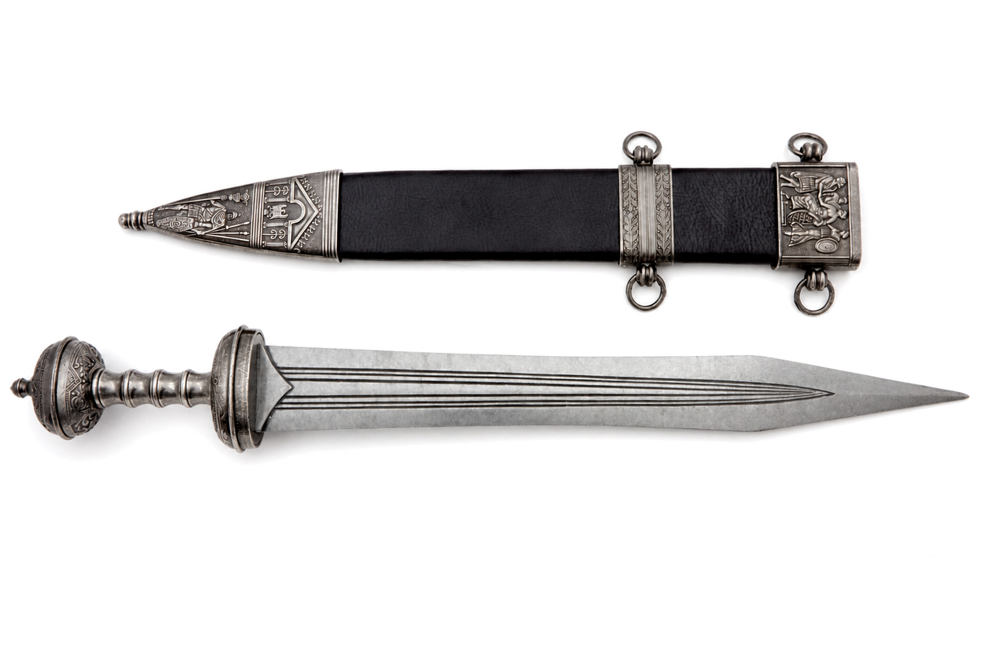 Denix 4116/NQ Julius Caesar Roman sword replica beside its black scabbard