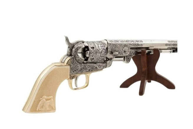 Denix 1851 Engraved Navy Non-Firing Revolver in Silver - TCN VAULT