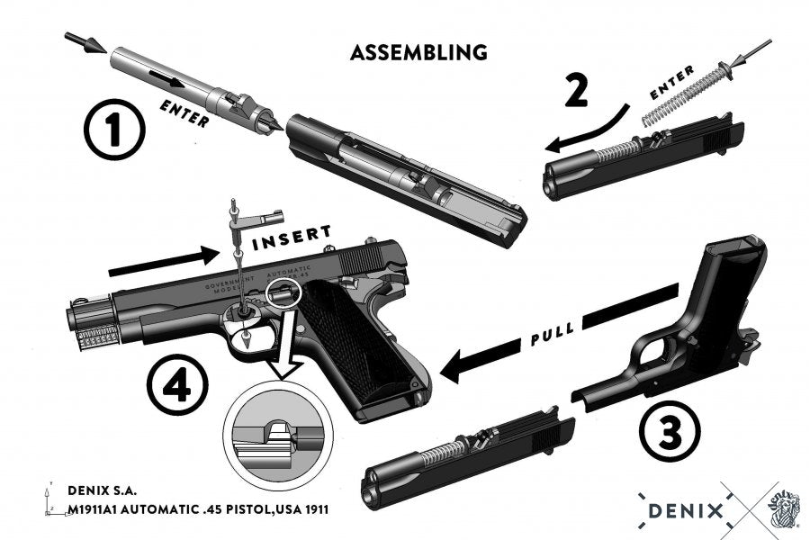 Denix 1911 Field Strippable Non-Firing Prop Gun in Nickel - TCN VAULT