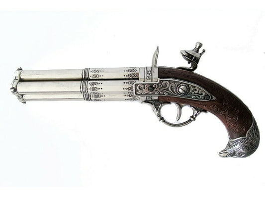 Denix 18th Century Non-Firing 4 Barrel Eagle Decorated Flintlock - TCN VAULT