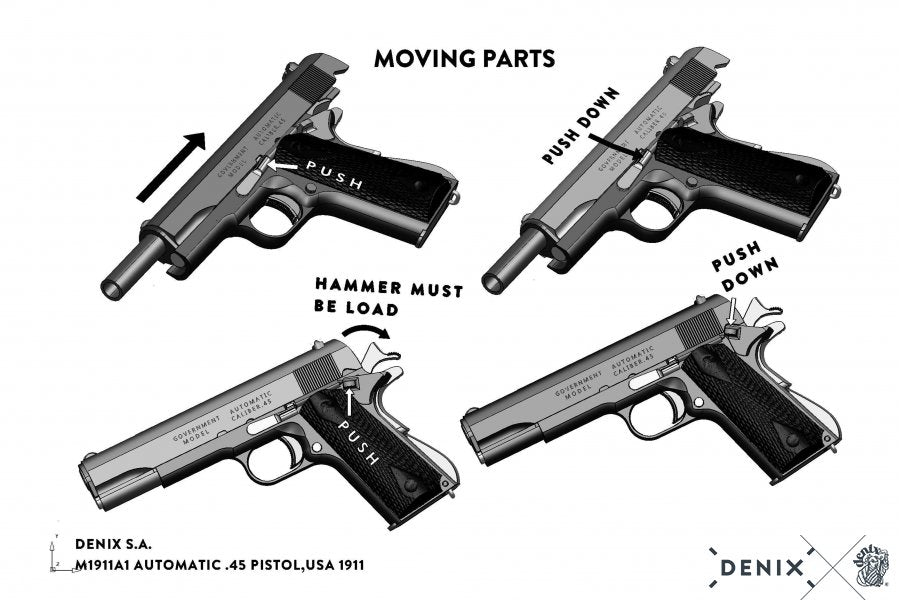 Denix 1911 Field Strippable Non-Firing Prop Gun in Nickel - TCN VAULT