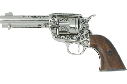 Denix Engraved M1873 Fast Draw Non-Firing Revolver In Nickel - TCN VAULT