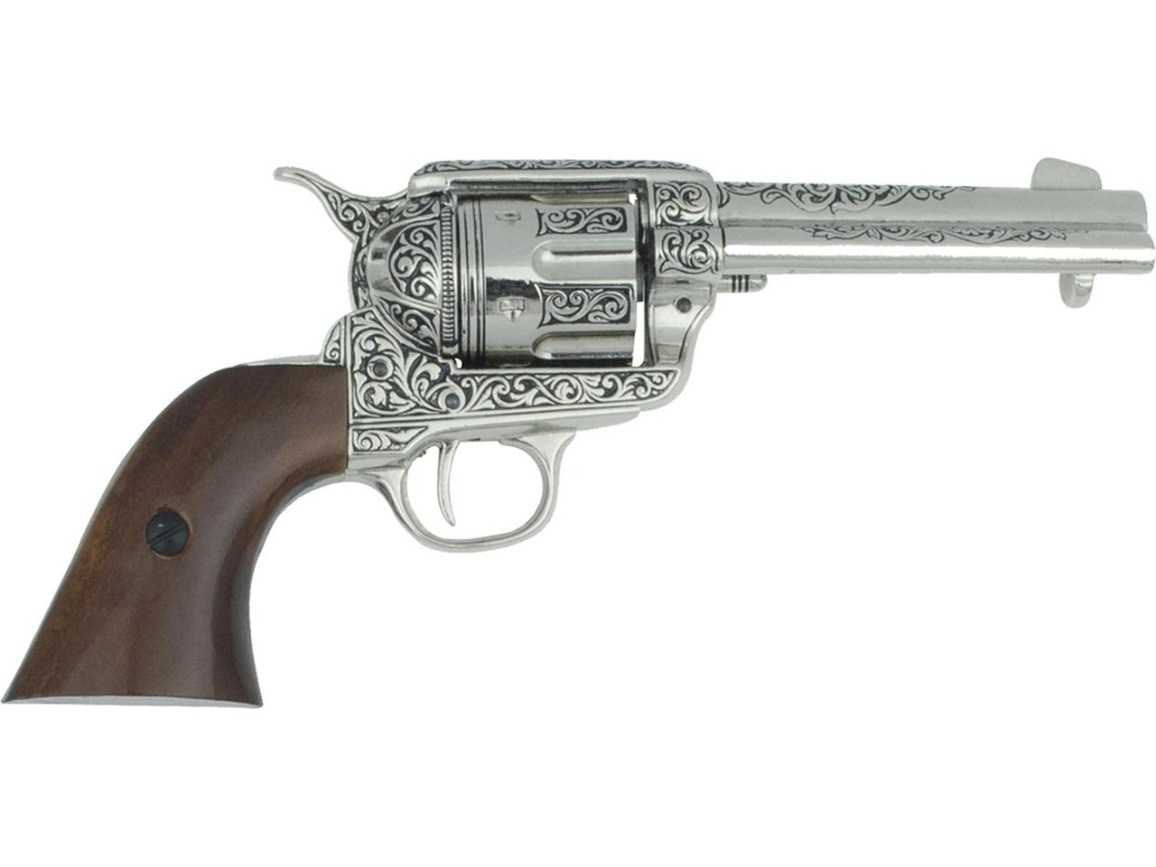 Denix Engraved M1873 Fast Draw Non-Firing Revolver In Nickel - TCN VAULT